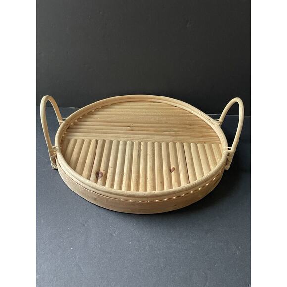 Round Bentwood Round Serving Tray Barware Tableware Cottagecore Farmhouse Picnic - Picture 1 of 10
